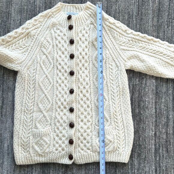 Irish Fisherman Wool Cardigan Sweater, Hand Knit - Picture 4 of 5